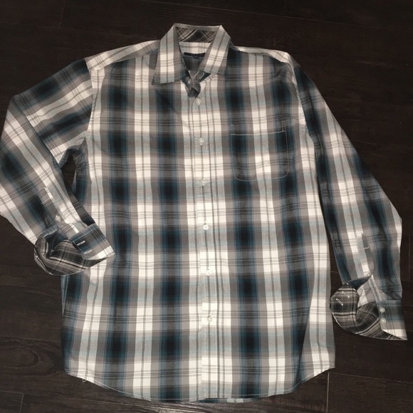 Bogari Other - BOGARI Italy Button Front Cotton Teal Plaid Shirt